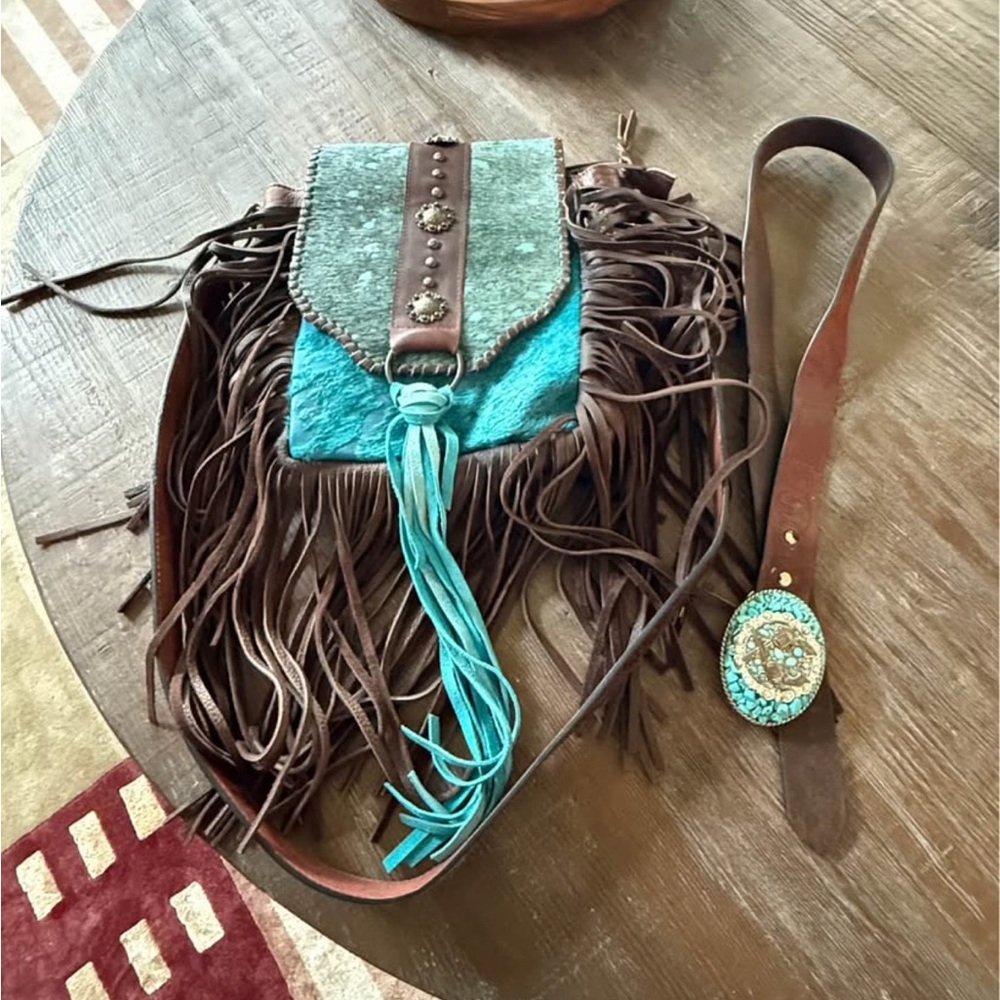 American Darling western leather fringe messenger bag and western style belt